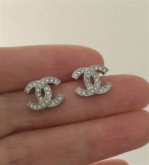 Chanel Crystal Mini Timeless CC Earrings Silver 